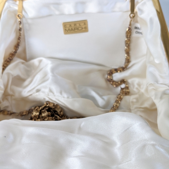 Vintage Carla Marchi puff bag satin chain strap ivory evening pillow bag - Picture 5 of 7